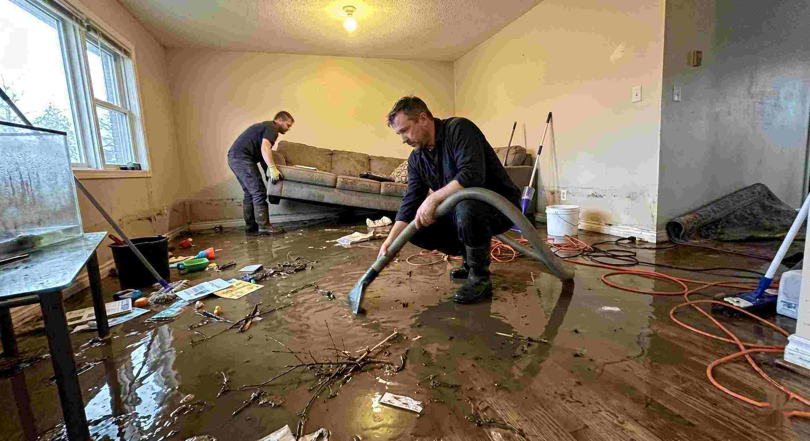 flood water extraction service removing contaminated water from flooded home in Baltimore